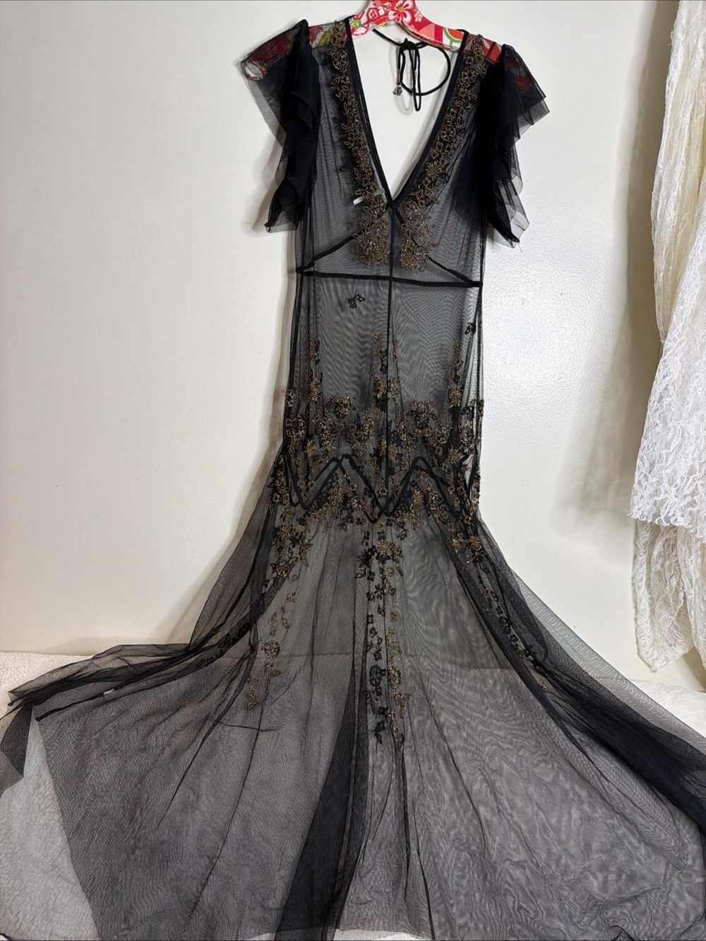 Free People Annabelle Beaded Embellished Mesh Maxi Slip Dress - Picture 3 of 7